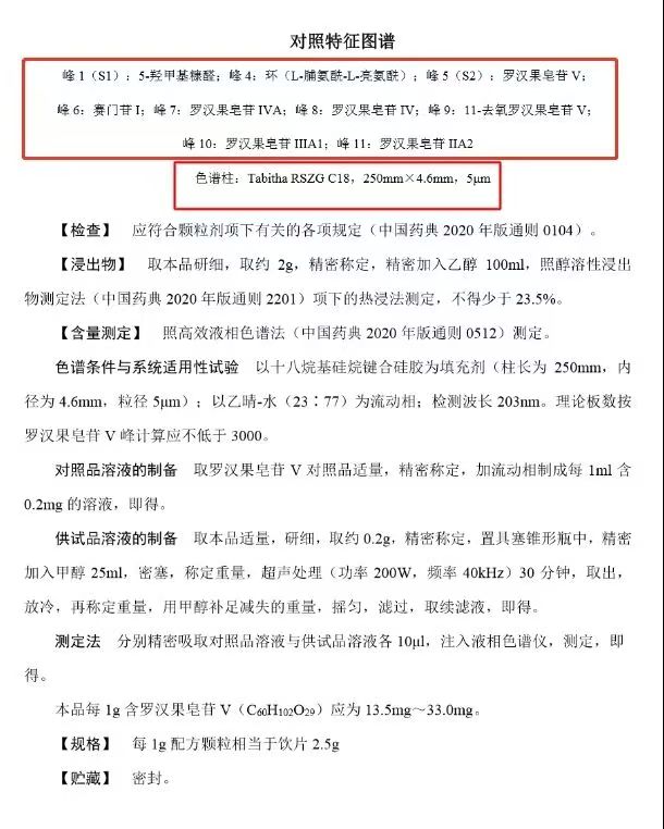 罗汉果配方颗粒指纹图谱专用色谱柱